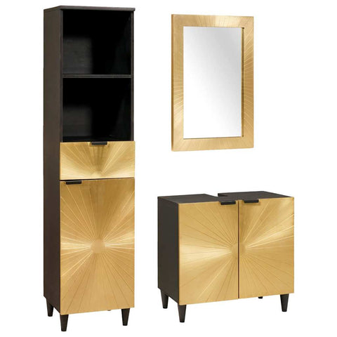 vidaXL Bathroom Furniture Sets 3 pcs Black and Gold 38 x 33 x 160 cm