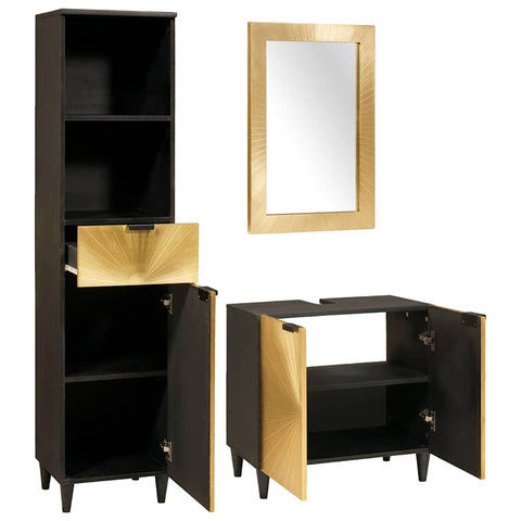 vidaXL Bathroom Furniture Sets 3 pcs Black and Gold 38 x 33 x 160 cm
