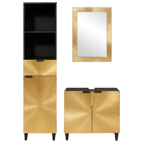 vidaXL Bathroom Furniture Sets 3 pcs Black and Gold 38 x 33 x 160 cm