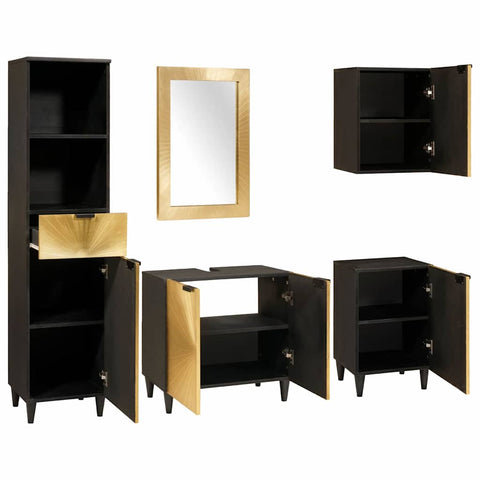 vidaXL Bathroom Furniture Sets 5 pcs Black and Gold 38 x 33 x 160 cm