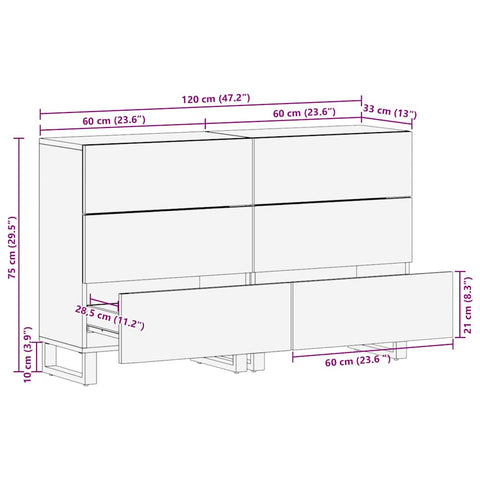vidaXL Sideboard 2 pcs Brown 60 x 33 x 75 cm Solid mango wood