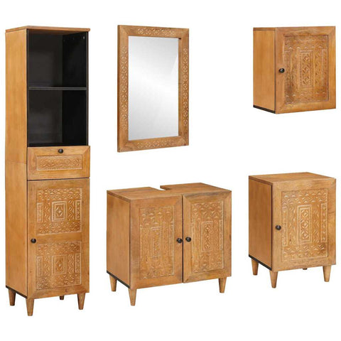 vidaXL Bathroom Furniture Set with Drawer 5 pcs Brown 38 x 33 x 160 cm