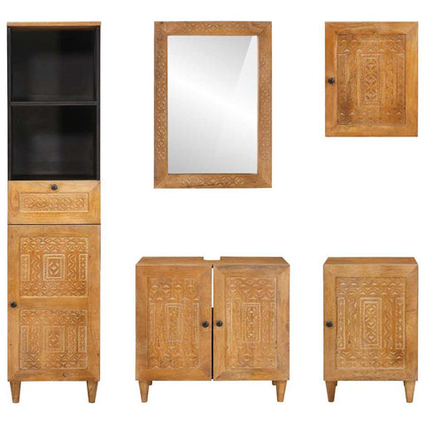 vidaXL Bathroom Furniture Set with Drawer 5 pcs Brown 38 x 33 x 160 cm