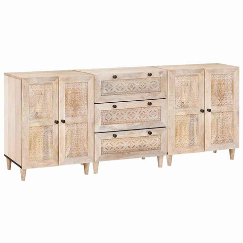 vidaXL Sideboard 3 pcs White 60 x 33 x 75 cm Solid mango wood