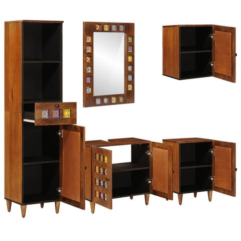 vidaXL Bathroom Furniture Set with Shelf 5 pcs Walnut Solid Mango Wood