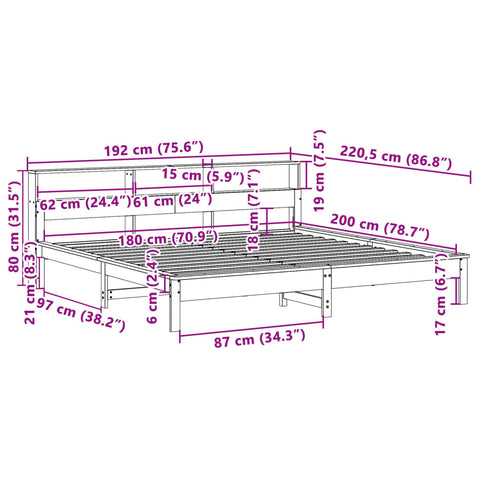 vidaXL Bed Frame without Mattress White 180x200 cm Super King Solid Wood Pine