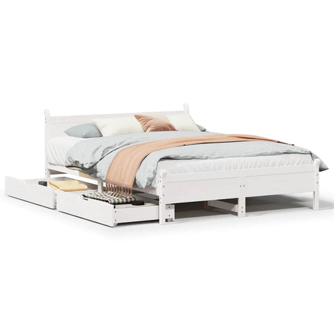 vidaXL Bed Frame without Mattress White 150x200 cm King Size Solid Wood Pine