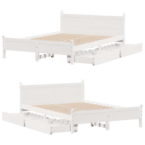 vidaXL Bed Frame without Mattress White 150x200 cm King Size Solid Wood Pine