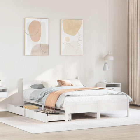 vidaXL Bed Frame without Mattress White 150x200 cm King Size Solid Wood Pine