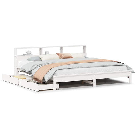 vidaXL Bookcase Bed without Mattress White 200x200 cm Solid Wood Pine