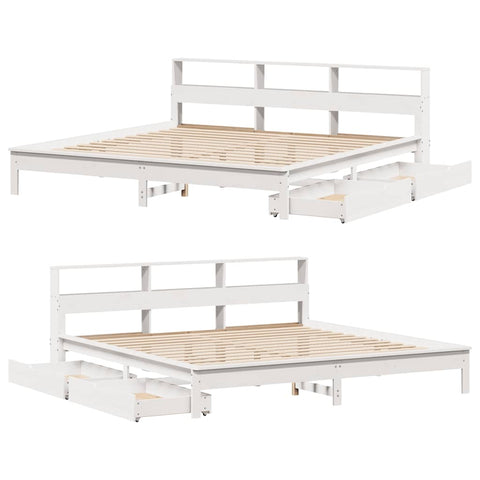 vidaXL Bookcase Bed without Mattress White 180x200 cm Super King Solid Wood Pine