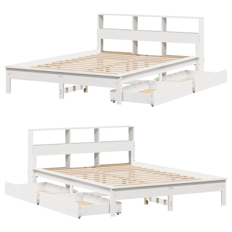 vidaXL Bookcase Bed without Mattress White 150x200 cm King Size Solid Wood Pine