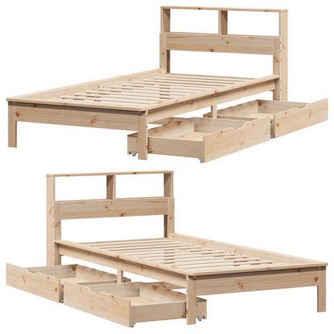 vidaXL Bookcase Bed without Mattress 75x190 cm Small Single Solid Wood Pine