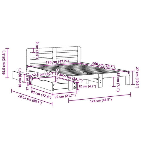 vidaXL Bed Frame without Mattress 120x200 cm Solid Wood Pine