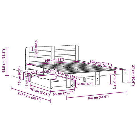 vidaXL Bed Frame without Mattress 160x200 cm Solid Wood Pine