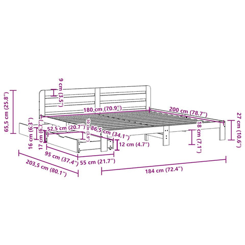 vidaXL Bed Frame without Mattress White 180x200 cm Super King Solid Wood Pine