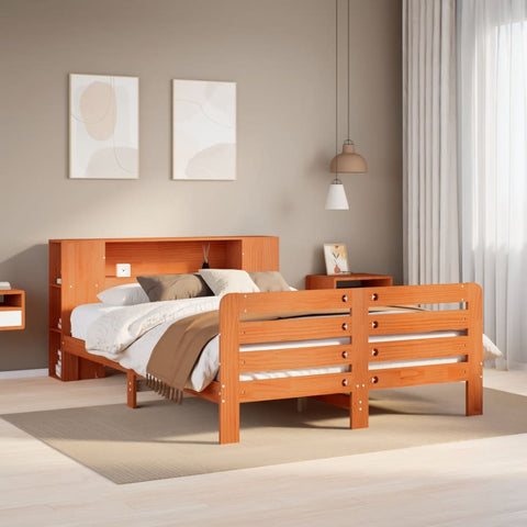 vidaXL Bed Frame without Mattress Wax Brown 135x190 cm Double Solid Wood Pine