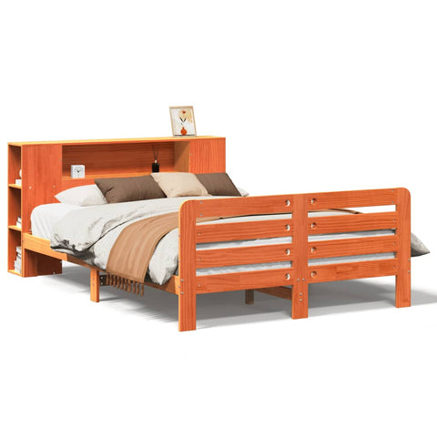 vidaXL Bed Frame without Mattress Wax Brown 140x190 cm Solid Wood Pine