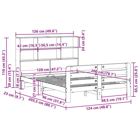 vidaXL Bed Frame without Mattress Wax Brown 120x200 cm Solid Wood Pine