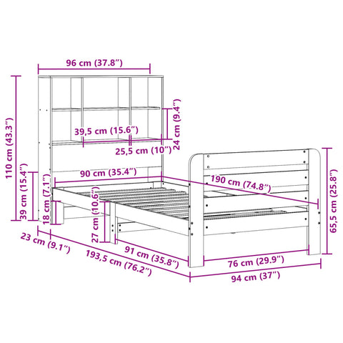 vidaXL Bed Frame without Mattress Wax Brown 90x190 cm Single Solid Wood Pine
