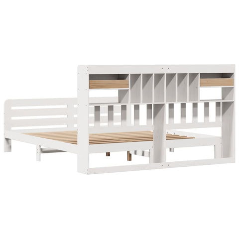 vidaXL Bookcase Bed without Mattress White 180x200 cm Super King Solid Wood Pine