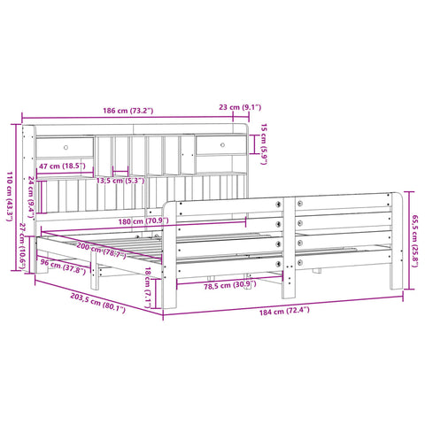 vidaXL Bookcase Bed without Mattress White 180x200 cm Super King Solid Wood Pine
