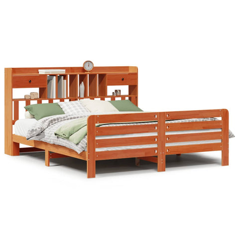 vidaXL Bookcase Bed without Mattress Wax Brown 180x200 cm Super King Solid Wood Pine