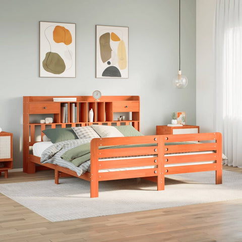 vidaXL Bookcase Bed without Mattress Wax Brown 180x200 cm Super King Solid Wood Pine