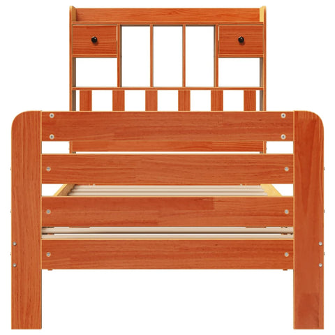 vidaXL Bookcase Bed without Mattress Wax Brown 75x190 cm Small Single Solid Wood Pine