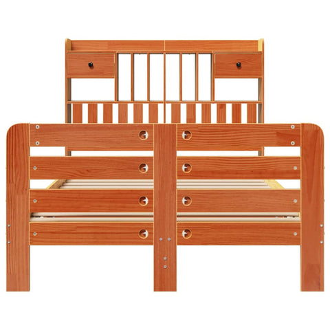 vidaXL Bookcase Bed without Mattress Wax Brown 135x190 cm Double Solid Wood Pine