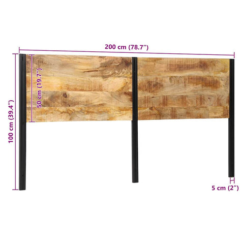vidaXL Headboard 200 cm Solid Wood Mango and Iron