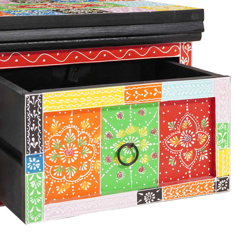 vidaXL Bedside Table Multicolor with red, green, and yellow tiles