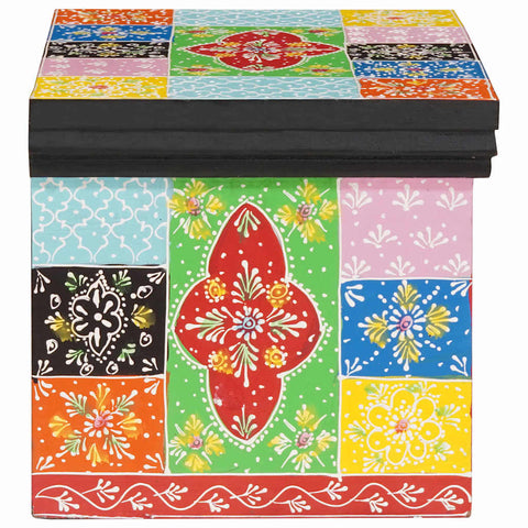 vidaXL Bedside Table Multicolor with red, green, and yellow tiles