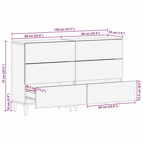 vidaXL Sideboard 2 pcs Honey brown 60 x 33.5 x 75 cm Solid Mango wood