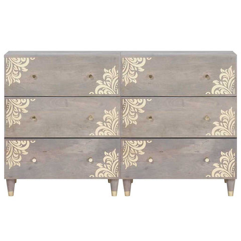 vidaXL Sideboard 2 pcs Grey 60 x 33.5 x 75 cm Solid Mango wood