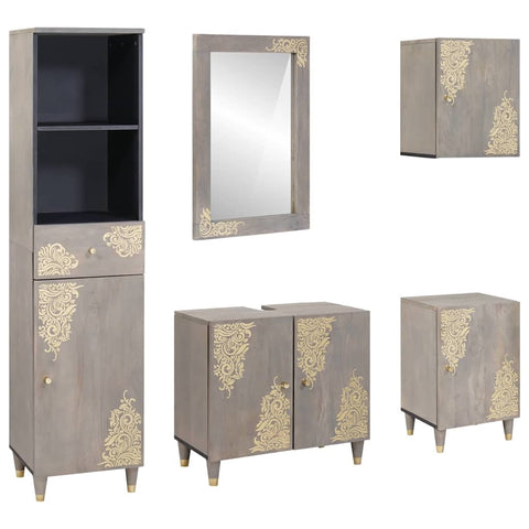 vidaXL Bathroom Furniture Set with Drawer 5 pcs Grey 62 x 33 x 58 cm