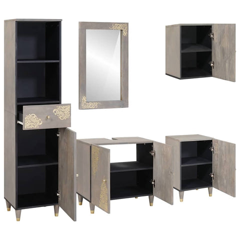 vidaXL Bathroom Furniture Set with Drawer 5 pcs Grey 62 x 33 x 58 cm