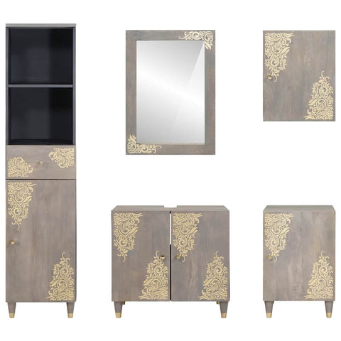 vidaXL Bathroom Furniture Set with Drawer 5 pcs Grey 62 x 33 x 58 cm