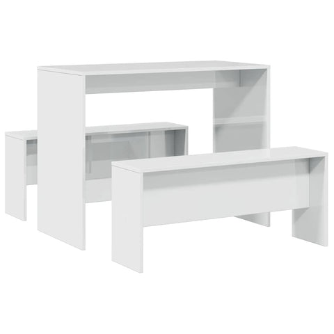 vidaXL 3 Piece Dining Table and Bench set High Gloss White Engineered Wood