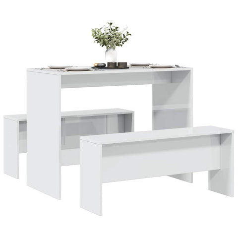 vidaXL 3 Piece Dining Table and Bench set High Gloss White Engineered Wood