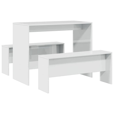 vidaXL 3 Piece Dining Table and Bench set High Gloss White Engineered Wood
