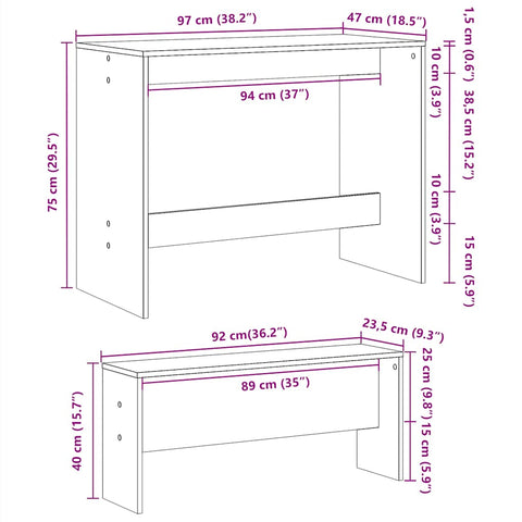 vidaXL 3 Piece Dining Table and Bench set High Gloss White Engineered Wood
