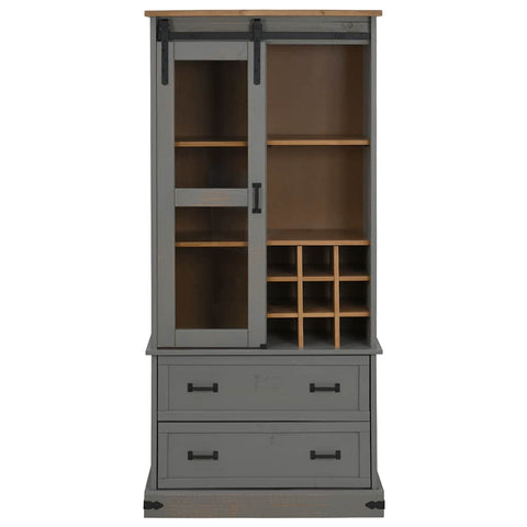 vidaXL Wine Cabinet HALDEN with Wine Racks and Sliding Door Grey Pine