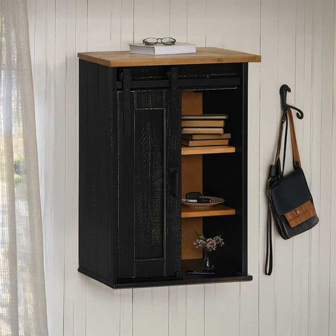 vidaXL Hanging Cabinet HALDEN with Sliding Door Black 49x22.5x70 cm Pine