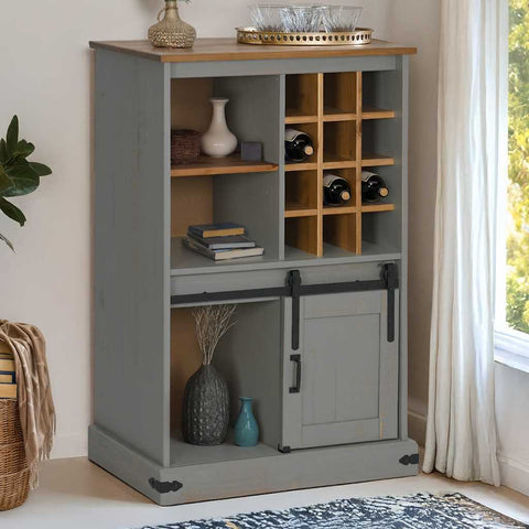 vidaXL Wine Cabinet HALDEN with Wine Racks and Sliding Door Grey Pine