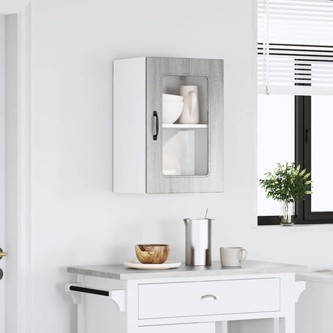 vidaXL Kitchen Wall Cabinet with Glass Door Kalmar Grey Sonoma Engineered Wood