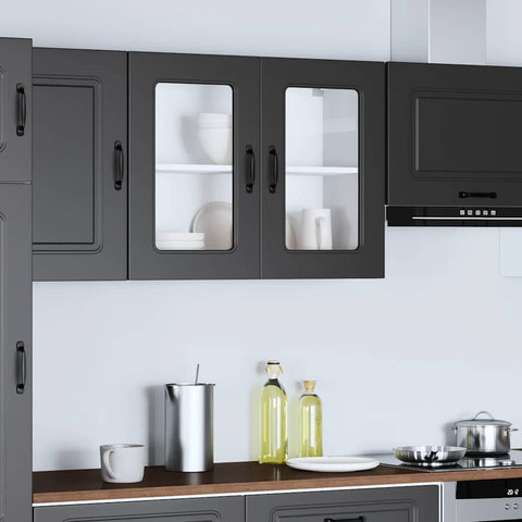 vidaXL Kitchen Wall Cabinet with Glass Door Kalmar Black Engineered Wood