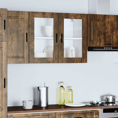 vidaXL Kitchen Wall Cabinet with Glass Door Porto Smoked Oak