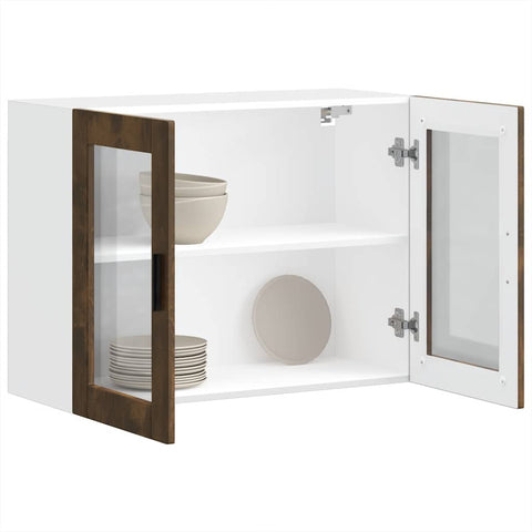 vidaXL Kitchen Wall Cabinet with Glass Door Porto Smoked Oak