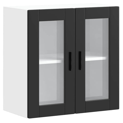 vidaXL Kitchen Wall Cabinet with Glass Door Porto Black
